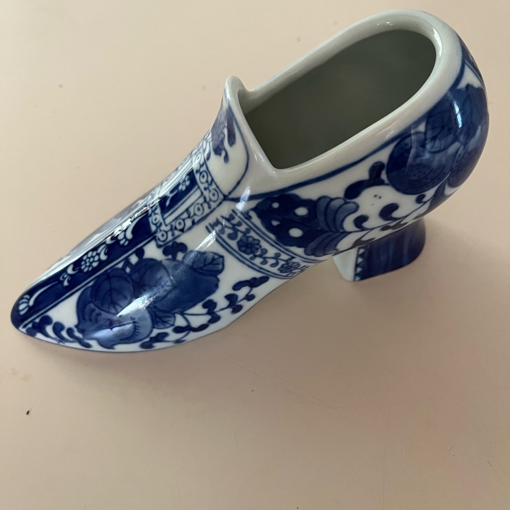 Blue and White Ceramic Shoe
